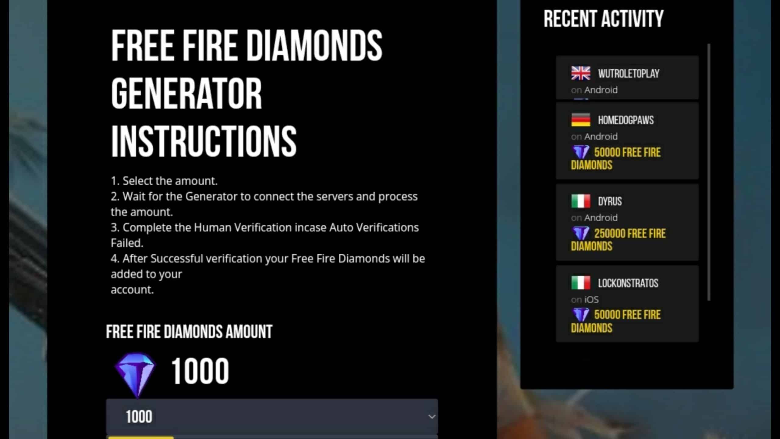 free fire diamond generator instructions