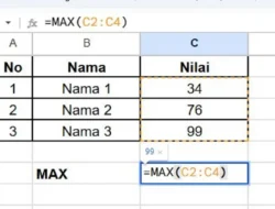 Cara Menggunakan Rumus MAX di Spreadsheet Untuk Mencari Nilai Tertinggi atau Terbesar dari Kumpulan Data