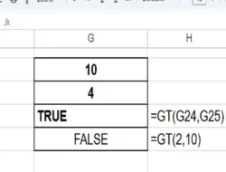 Cara Menggunakan Rumus GT di Spreadsheet, Menampilkan Keterangan TRUE dan FALSE Sesuai Nilai Lebih Dari