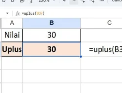 Cara Menggunakan Rumus UPLUS di Spreadsheet, Menampilkan Nilai yang Sama
