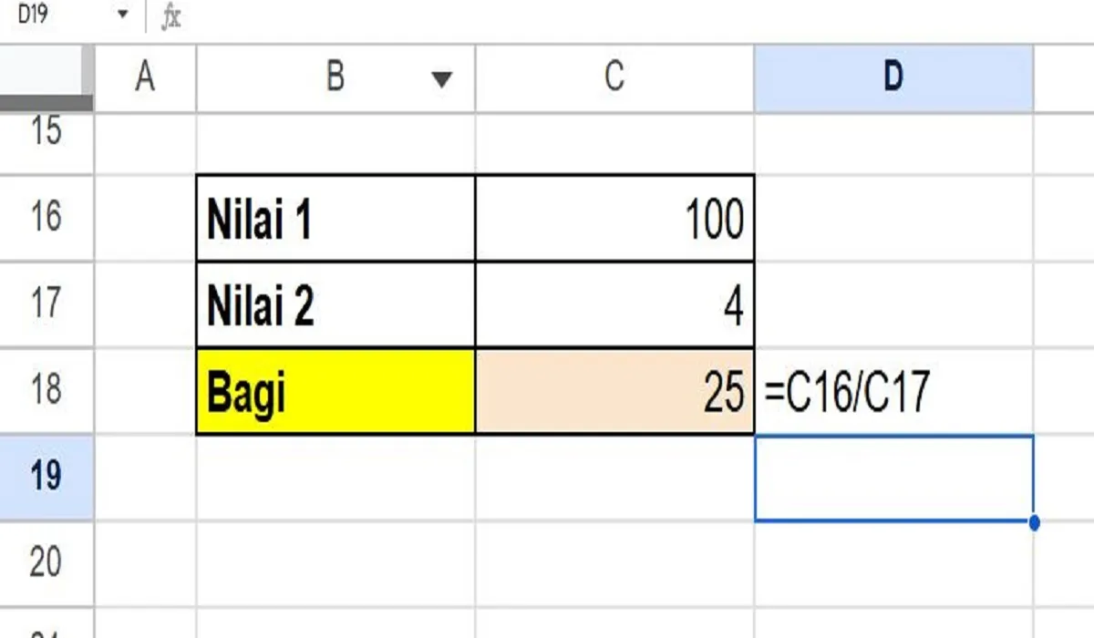 Rumus Pembagian di Spreadsheet, Cukup Menggunakan Operator Pembagian di Rumusnya! 1 Rumus Pembagian di Spreadsheet, Cukup Menggunakan Operator Pembagian di Rumusnya!