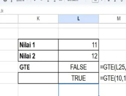 Cara Menggunakan Rumus GTE di Spreadsheet untuk Menampilkan Keterangan TRUE / FALSE Sesuai Nilai Lebih dari Sama dengan ‘>=’