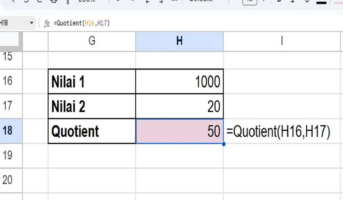 Cara Menggunakan Rumus QUOTIENT di Spreadsheet untuk Pembagian 1 Cara Menggunakan Rumus QUOTIENT di Spreadsheet untuk Pembagian