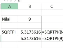 Cara Menggunakan Rumus SQRTPI di Excel, Mengembalikan akar kuadrat dari (angka * pi)