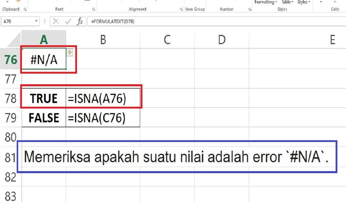 Cara Memeriksa ERROR #N/A Menggunakan Rumus ISNA di Excel