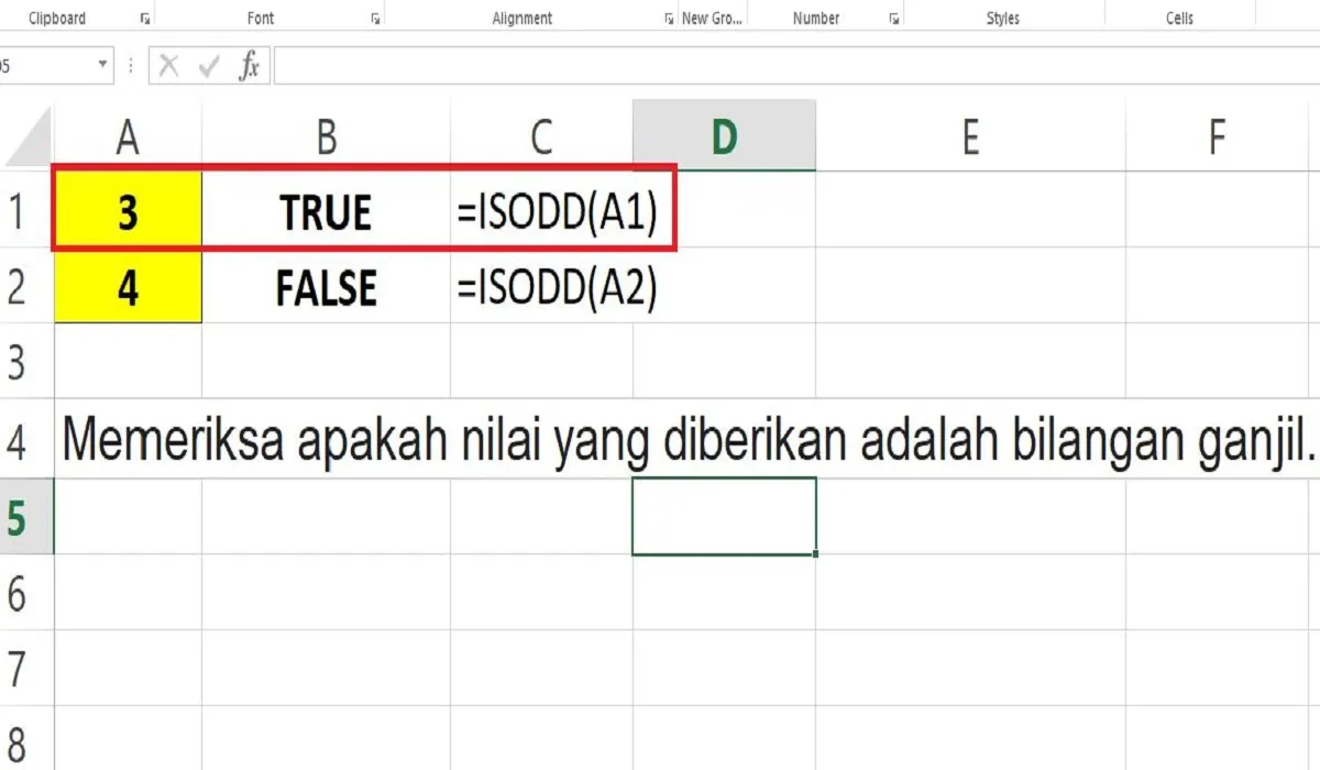 Cara Menggunakan Rumus ISODD di Excel untuk Memeriksa Nilai Disuatu Sel Apakah Ganjil atau Bukan