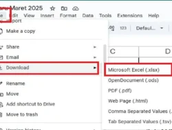 Cara Mengubah Spreadsheet ke Excel, Simpan File Google Sheet ke Format XLSX Excel