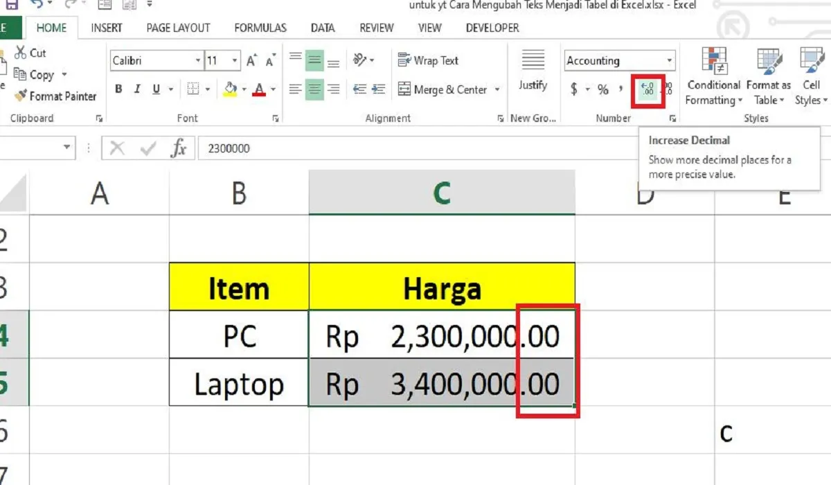 Cara Membuat 2 Angka Dibelakang Koma Pada Excel, Berikut Contoh Dan ...