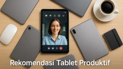 Lima rekomendasi tablet Snapdragon pekerja kantoran yang diatur rapi di atas meja kerja minimalis