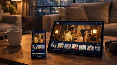 Ilustrasi antarmuka aplikasi nonton drama China gratis dan legal di smartphone dan tablet.