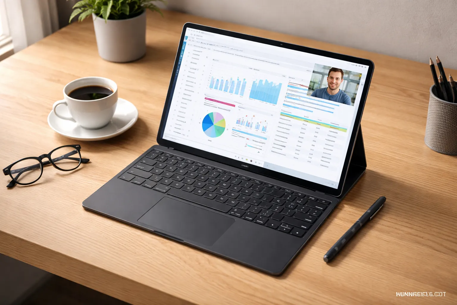 Ilustrasi tablet Android Samsung Galaxy Tab S10 Ultra dengan keyboard