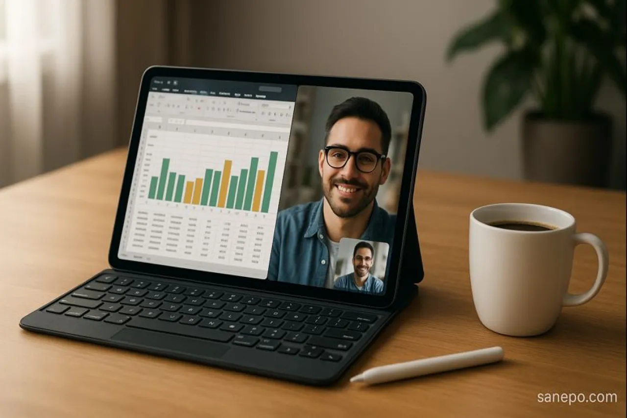 Ilustrasi tablet murah terbaik untuk kerja 2026 dengan fitur multitasking dan keyboard